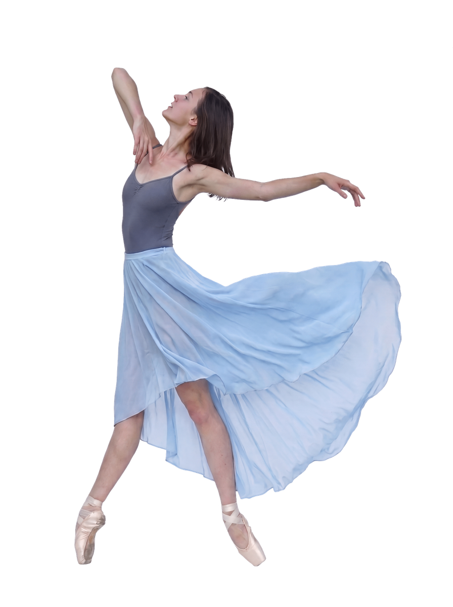 Ballerina op spitzen in een lichtblauwe rok